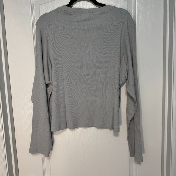 Realessentials 3X Gray 100% Cotton Rib Long Sleeve Crop Crew plus Size 3X - Picture 2 of 4